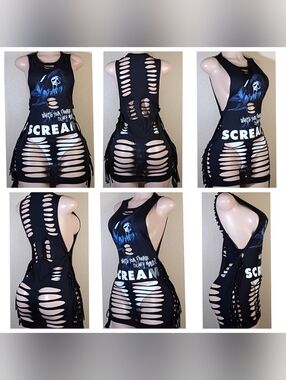 Black Custom  Distressed 'Scream' Graphic Cutout Tank Top